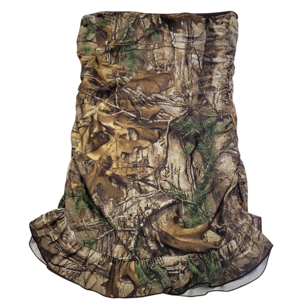 Realtree Camo‎ One Piece Swimdress Strapless Ruched Ruffle Swimsuit Sz 12 C677